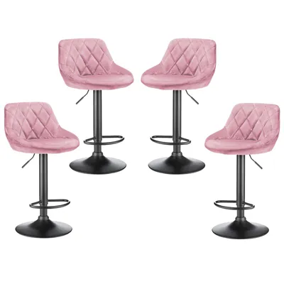 Produktbild von 4er Set Barhocker aus Samt Bistrohocker drehbar höhenverstellbar Barstuhl Rosa