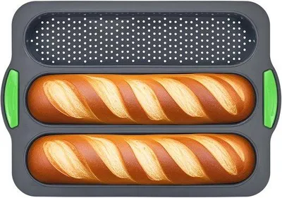 Productafbeelding van Famanu siliconen baguettevorm met meerdere groeven, antiaanbaklaag en BPA-vrij - 34 x 23 x 2,5 cm
