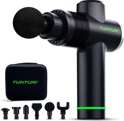 Produktbild von Tunturi MG40 Massagepistole – Massagegerät mit Multi-Griff – Inklusive 6 Aufsätze und Koffer – Extra kraftvoll und leise – Inkl. App