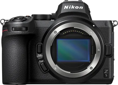 A front view of a black Nikon Z 5 camera.
