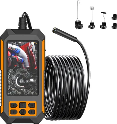 Image de Endoscope industriel, Borescope HD 1080P avec écran IPS 4.5" et 8 lumières LED ajustables, Endoscope avec caméra serpent semi-rigide 33FT, caméra d'inspection étanche IP68 8mm