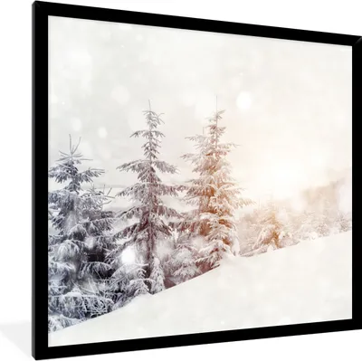 Produktbild von MuchoWow® Gerahmtes Poster Baum - Schnee - Winter 40x40 cm - Poster mit Schwarzem Bilderrahmen Wandposter Rahmen Foto Bilder - Mit Rahmen - Wanddekoration Schlafzimmer