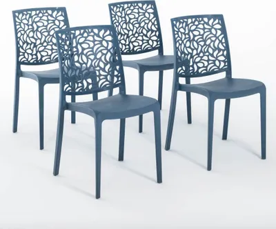 Immagine prodotto di set di 4 sedie impilabili in polipropilene con fibra di vetro per uso esterno e giardino, bar e ristorante, cucina design moderno - ANNA - Petrol