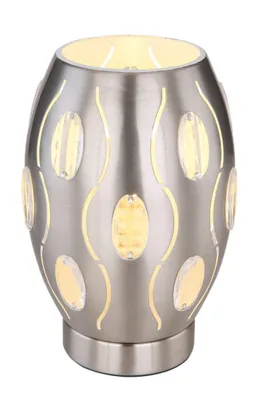 Produktbild von Globo Lighting Tischleuchte Metall Nickel matt, Metall Nickel matt, Acrylkristalle klar, Dekorstanzungen, Wippschalter am Kabel, ø: 150mm, H: 230mm, Kabellänge 1500mm, exkl. 1x E27 40W 230V