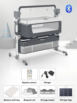 Produktbild von Co Sleeper Elektrische Schaukelfunktion & Fernbedienung - Kinderbett mit Musik & Moskitonetz - Kinderbett - Grau