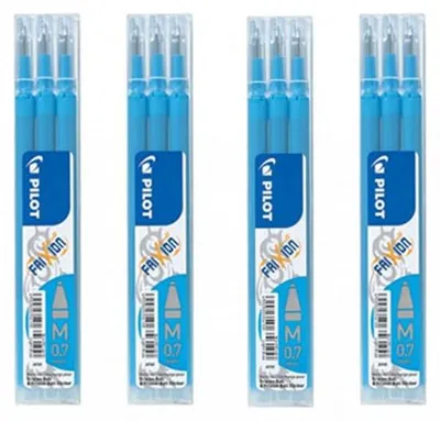 Productafbeelding van Pilot FriXion Ball rollerball - Set van 3 - 4 vullingenset van elk lichtblauw