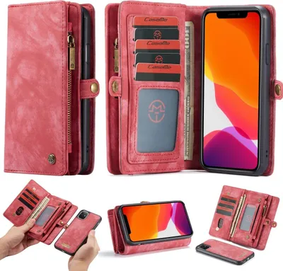 Produktbild von Caseme 008 iPhone 11 Hülle, abnehmbare 2-in-1 Klapphülle mit Geldbörsenfunktion – Rot
