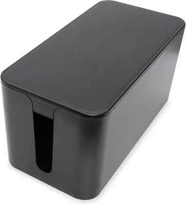 Produktbild von Famanu Kabelbox mit Belüftungsöffnungen und rutschfester Unterseite - Kabelaufbewahrungsbox für Steckdosen und Adapter - Weiß und Schwarz