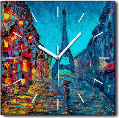 Produktbild von Coloray Uhr auf Leinwand 30x30 cm Wand Uhr Dekoration Wohnzimmer Segeltuch weiße Zeiger -Paris Eiffelturm.