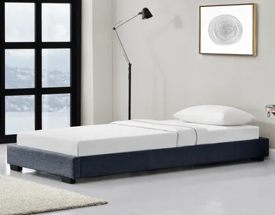 Produktbild von Polsterbett aus Leinen Bettgestell mit Lattenrost 90x200 cm Bett inkl. Lattenrahmen Einzelbett Jugendbett Dunkelgrau Corium