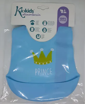 Immagine prodotto di Bavaglino in silicone Kiokids con tasca raccoglitore, colore blu