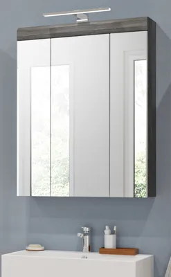 Produktbild von Badezimmer Spiegelschrank "Shawn" Rauchsilber grau Badschrank 3-türig 60 cm