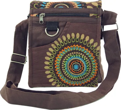 Produktbild von Kleine Schultertasche, Hippie Tasche, Goa Tasche - Braun, Uni - Erwachsene, Baumwolle, 18*17*7 cm, Alternative Umhängetasche, Handtasche aus Stoff