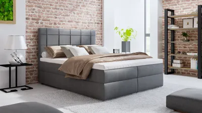 Produktbild von Posteľ Bari 3 Boxspring 120x200, boxspringová posteľ s podnožou, matrac Bonell a topper, Manželská posteľ, sivá