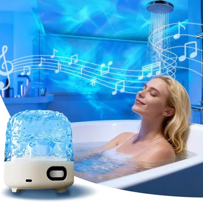 Produktbild von Bluetooth Duschlicht mit LED Projektor, 16 Farben Wasserwellen Lampe, kabellos wiederaufladbar mit Fernbedienung für Dusche und Badezimmer