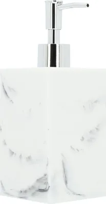 Immagine prodotto di QUVIO Distributore di sapone in marmo - Plastica - Distributore di sapone - Accessori per il bagno - Accessori per la toilette - Accessori per la cucina - Plastica - Bianco con grigio e argento - 7,5 x 7,5 x 19 cm