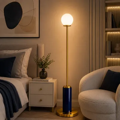 Produktbild von Opviq, Moderne Stehlampe Navy Blau, Metall & Glas, E27, 30x30x150 cm | 100% Qualität