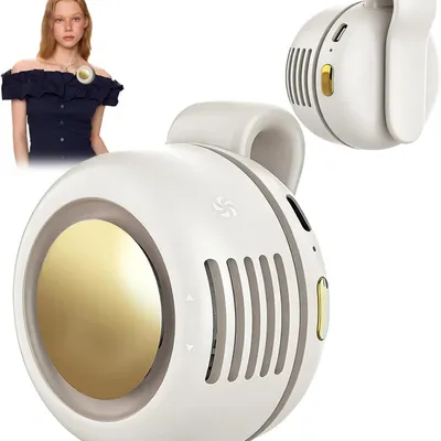 Obrázok produktu pre Prenosný ventilátor, mini ventilátor bez lopatiek, USB nabíjací ventilátor s klipom, 2 v 1 – ventilátor s klipom na opasok, bezlopatkový, ultra tichý, otočný o 360°, biela farba