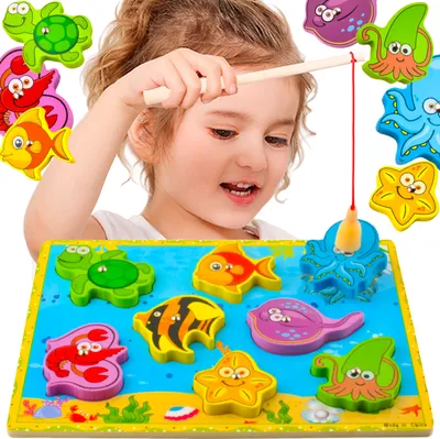 Produktbild von Magnetisches Angelspiel mit Meerlebewesen Sortierspiel Holzpuzzle Montessori Lernspielzeug 22427