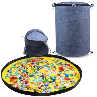 Produktbild von Spielzeug-Aufbewahrungstasche mit Spielmatte, groß, blau, für Kinderzimmer