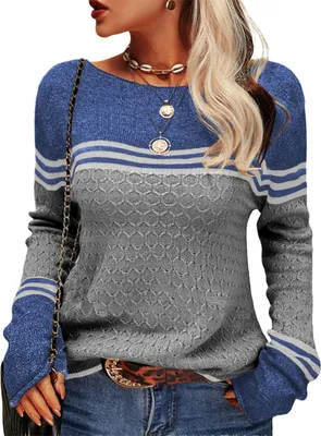 Produktbild von AKSA Damen Strickpullover Pullover Herbst Winter Langer Oversize Pulli Sweater Langarm Duenne Elegant Rundhals Sweatshirt Casual Winterpullover,Hellgrau,3XL