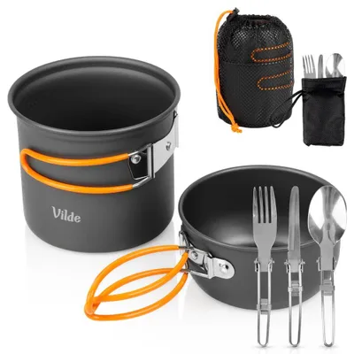 Produktbild von Vilde | Campinggeschirr Set mit Besteck 6-teilig - Aluminium Trekking Kochset