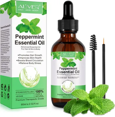 Produktbild von Pfefferminzöl Ätherisches Öl Haaröl Hautöl Massageöl Aromaöl 100% rein Bio Vegan, 1x 60ml
