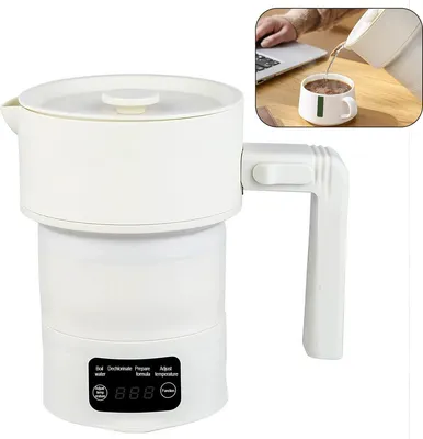 Produktbild von tragbarer faltbarer wasserkocher 600ml, 550W mini reise elektrokocher, lebensmittelecht silikon, 4 temperaturstufen für hotel, büro, camping