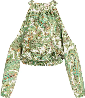 Produktbild von Damen Bluse grün XL mit Paisley-Muster und langen Ärmeln mit Cut-outs