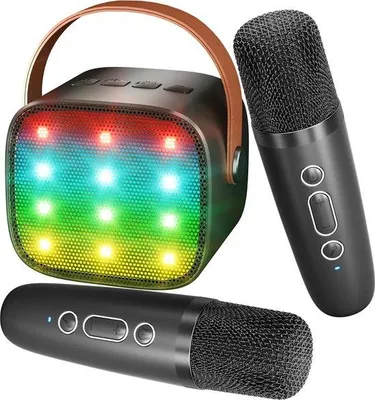Image de Système de karaoké avec microphone Bluetooth - Appareil de karaoké pour enfants et adultes - Jouet électronique pour enfants - Noir