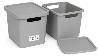 Produktbild von Plastard Aufbewahrungsbox mit Deckel 2er-Set 12,5 Liter in Grau