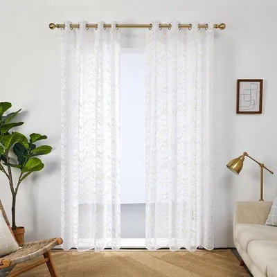 Immagine prodotto di Tende con strisce dorate - 2 pezzi - Bianco - 140x183 cm