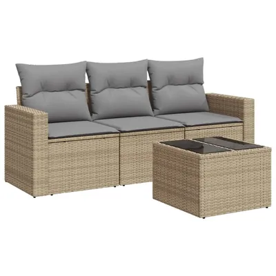 Immagine prodotto di vidaXL Set di divani da giardino 4 pezzi con cuscini Beige poly rattan