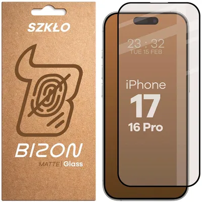 Produktbild von Mattes Hartglas für iPhone 16 Pro / 17, Bizon Glass Matte, Schwarzer Rahmen
