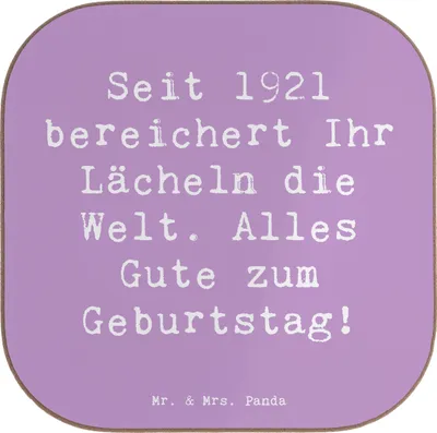 Produktbild von Mr. & Mrs. Panda Untersetzer für Gläser Spruch 1921 Geburtstag - Lavendeltraum - Geschenk, gläseruntersetzer, Geburtsjahr, Happy Birthday, Jubiläum, Tischuntersetzer