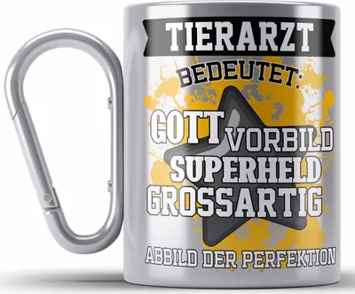 Produktbild von Trendation - Bester Tierarzt Geschenk Edelstahl Tasse Karabiner Geschenkideen Veterinär Danke Dankeschön Tierarzt Geschenke (Silber)