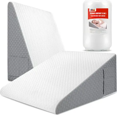 Produktbild von Memory Foam Schrägstützkissen, Linomag®, zum Schlafen, Antireflux, Schnarchen, Apnoe, Erholung, Entspannung, Lesen, waschbar, Weiß/Carbongrau, 61x61x25,5cm