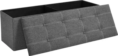 Zdjęcie produktu dla Otomana Do Przechowywania, Składana Skrzynia Do Przechowywania, 110 X 38 X 38 Cm, Podnóżek Ze Sztucznej Lnu, Udźwig Do 300 Kg, K