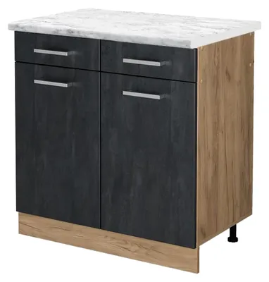 Produktbild von Küchenunterschrank R-Line, Schwarz Beton, 80 cm Arbeitsplatte Marmor, zur flexiblen Kombination innerhalb modularer Küchensysteme