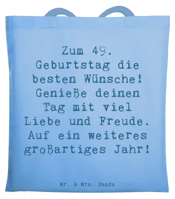 Produktbild von Mr. & Mrs. Panda Jutebeutel Spruch 49. Geburtstag Wünsche - Sky Blue - Geschenk, Tasche, Happy Birthday, Tote Bag, Geburtstagsfreude, Geburtstagserinnerungen, Shopping