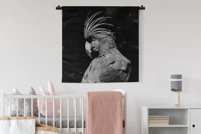 Produktbild von MuchoWow® Wandteppich Wandbehang Porträt eines Goldkakadus auf schwarzem Hintergrund - schwarz und weiß 90x90 cm Tapisserie Dekoration Wandtuch - Wandaufhänger