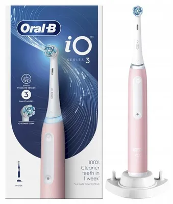 Zdjęcie produktu dla Elektryczna szczoteczka do zębów Oral-B iO 3 w kolorze różowym, z czujnikiem nacisku, 3 tryby pracy
