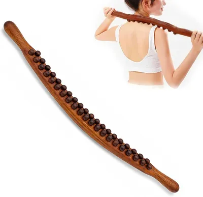 Produktbild von Gua Sha Holz Massagestab, 31 Massageperlen, Holz, für Muskelentspannung