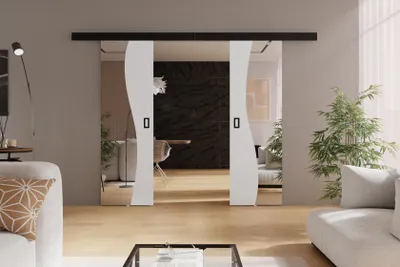 Produktbild von KIER FURNITURE Doppelwandige Schiebetüren mit Spiegeln FALA DUO - 132x205x1,6 cm - Weiß