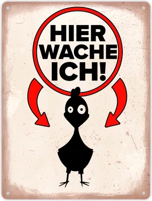 Produktbild von Hier wache ich Metallschild XL in 21x28 cm mit Huhn Silhouette