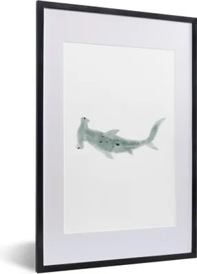 Produktbild von MuchoWow® MuchoWow® Gerahmtes Poster Hai - Meer - Aquarell - Zeichnung 40x60 cm - Poster mit zchwarzem Bilderrahmen - Poster in Rahmen