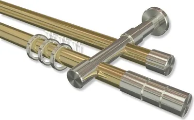 Produktbild von Interdeco Rundrohr-Innenlaufstange, Gardinenstange (Kombination) Messing-Optik / Edelstahl-Optik Modell Prestige Elanto, 20 mm Ø 2-läufig, 180 cm