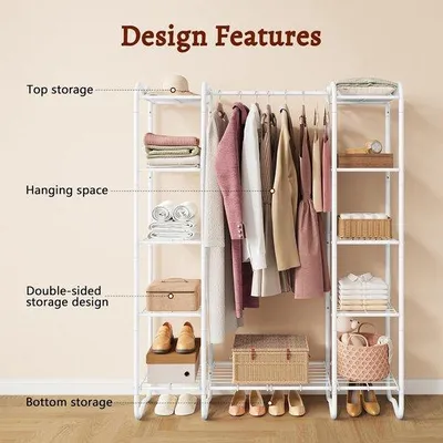 Produktbild von Famanu Offener Kleiderschrank mit Regalen - Stabil und geräumig - Weiß - 125,90 x 39,00 x 160,00 cm