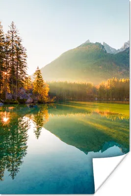 Produktbild von MuchoWow® Poster See - Wald - Berge - Natur - Sonne - Landschaft 120x180 cm - Kunstposter