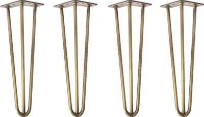 Produktbild von Natural Goods Berlin HAIRPIN Legs, Haarnadelbeine, Möbelfüße, Tischbeine, Antik Gold, 40 cm, 3 Streben, 4 Stück